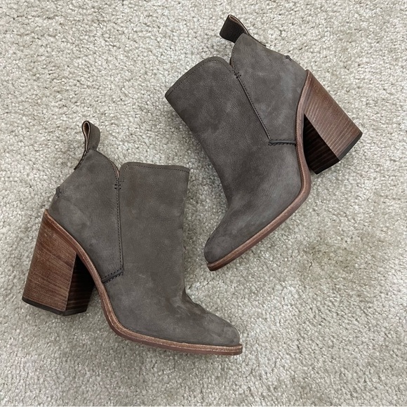 UGG Pixley Stacked Heel Ankle Boots Bootie Mysterious Grey Leather 1095057 Sz 8 - Picture 3 of 16